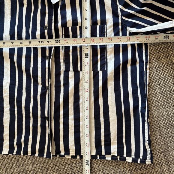 MARIMEKKO FOR UNIQLO 100% Cotton Boxy Bold Blue White Stripe Short Slv Shirt M - Picture 5 of 5